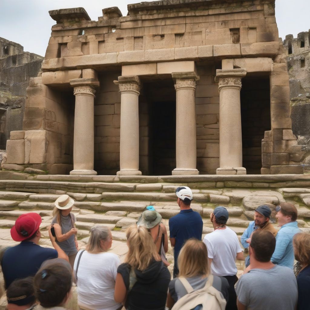 Local Guide Leading Tourists Through Ancient Ruins