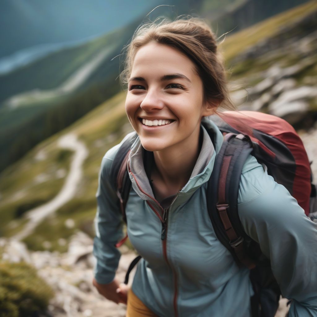 Woman Hiking to Mountain Peak