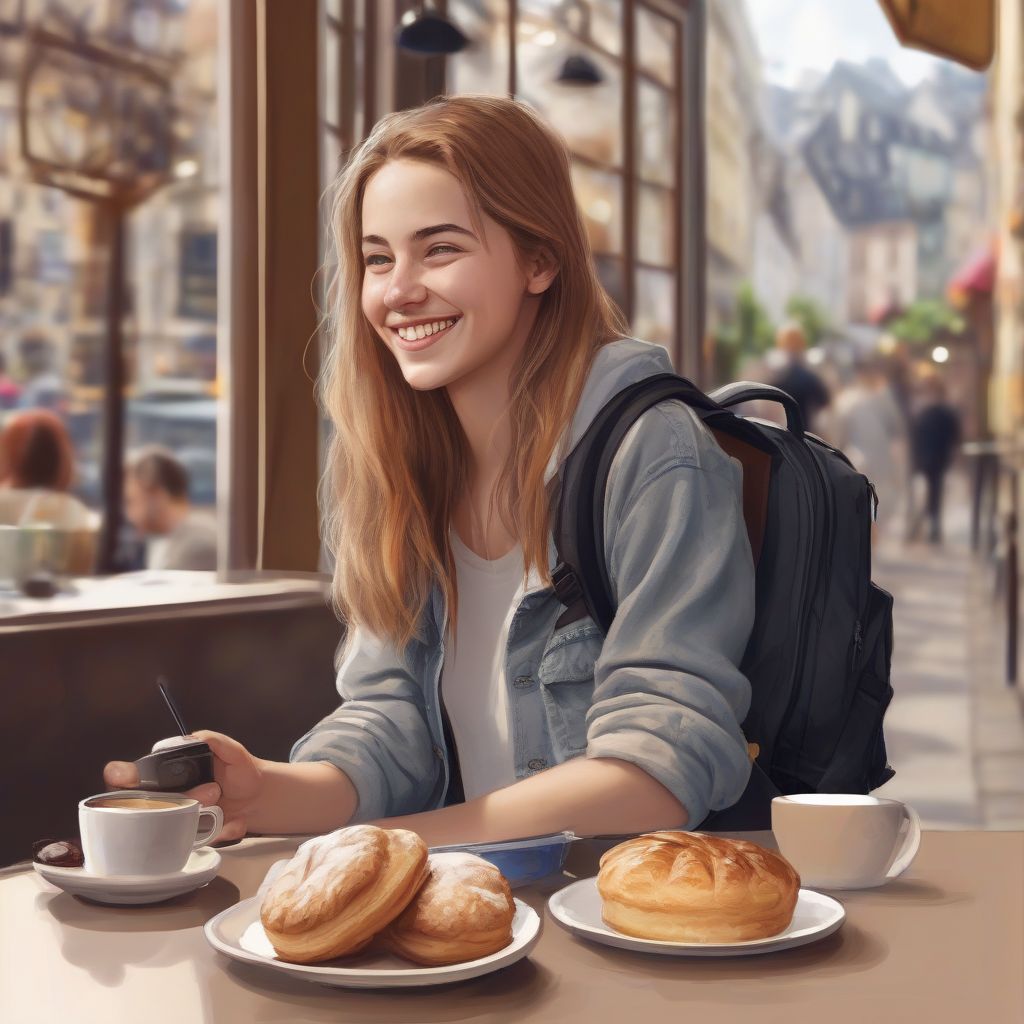 Woman Sitting in a Cafe in a Foreign City